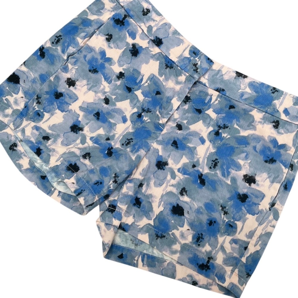 J.Crew Floral Chino Shorts Womens 4 Blue White Good Watercolor Print Stretch - Picture 2 of 7